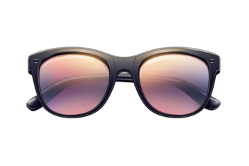 Stylish black sunglasses with gradient lenses resting on a pristine white surface