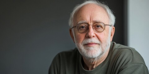 Obraz premium A thoughtful elderly man is captured in a serene indoor setting. His gentle gaze reflects wisdom and experience. Ideal for portraits or lifestyle themes. AI