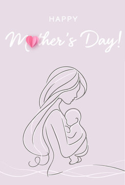 ilustraci&oacute;n minimalista de madre con hijo. feliz dia de la madre