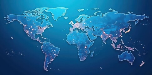 Abstract world map with white airplane routes, blue background , international flights, global