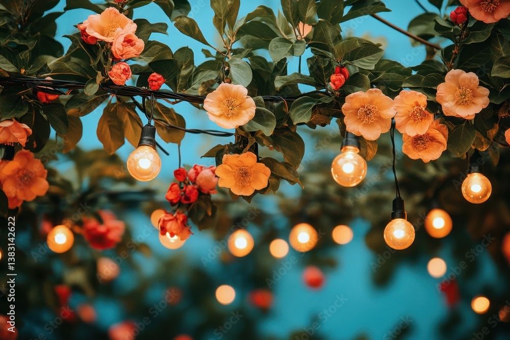 Aufkleber enchanting floral display with glowing string lights creating a warm and inviting atmosphere against