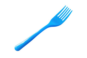 A vibrant blue plastic fork rests on a clean white surface, ready for a delightful meal