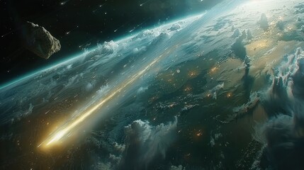 Earth under asteroid impact, cosmic danger