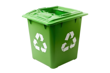 Bright green recycling bin placed against a clean backdrop for promoting waste separation at home