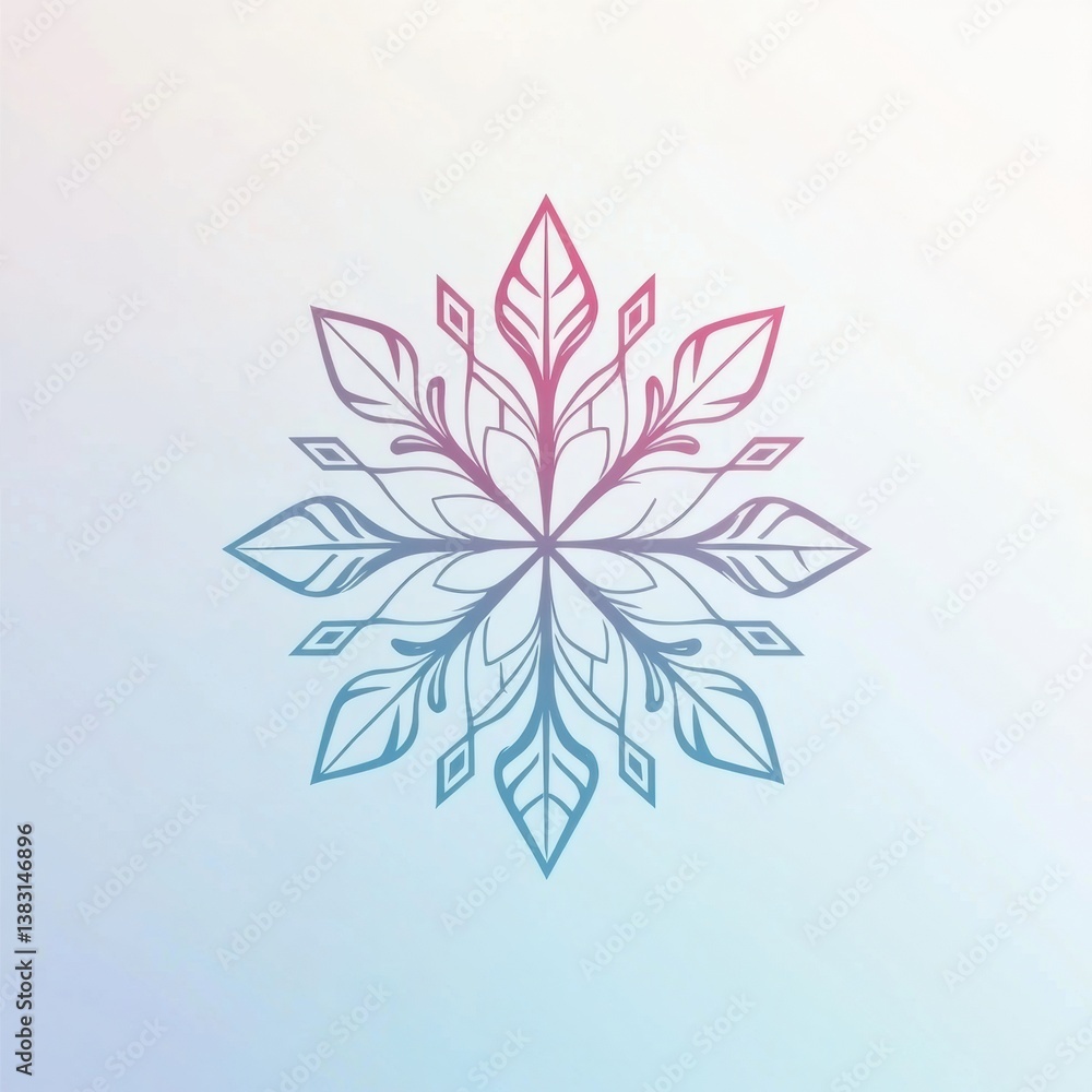 Poster Geometric minimalistic snowflake logo with elegant design and soft gradient winter background for a modern festive atmosphere