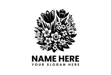 Bold Floral Bouquet Vector Logo Graphic. Spring Flower Design