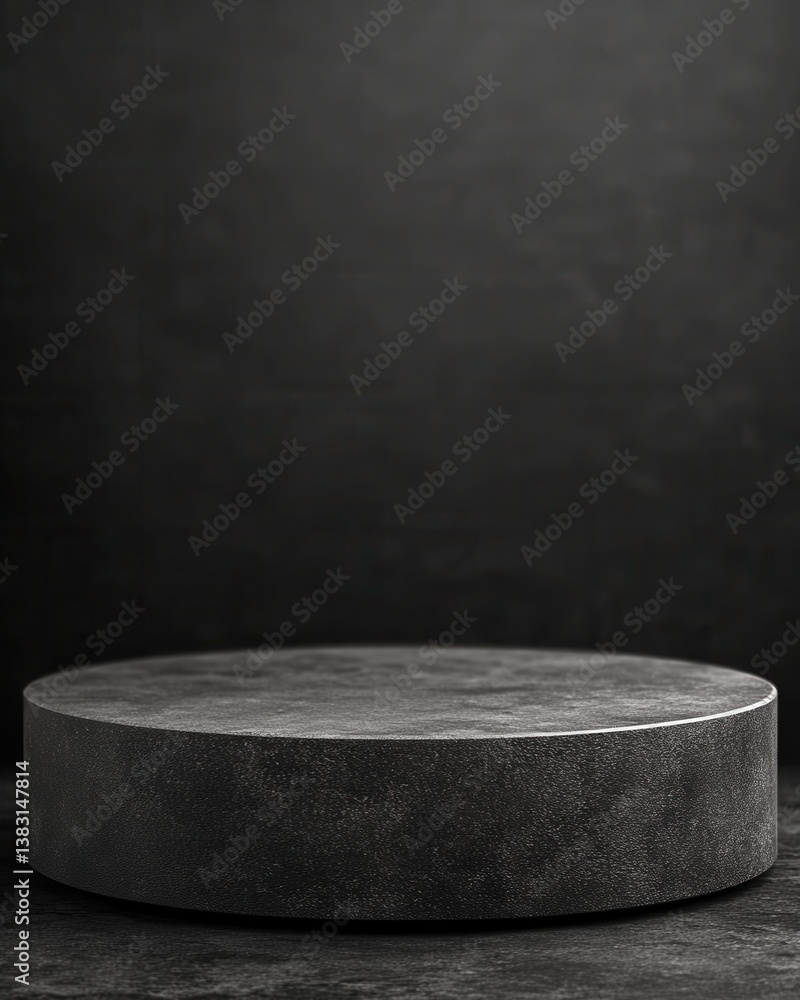 Poster elegant dark gray podium display for product presentation against a textured black backdrop studio s