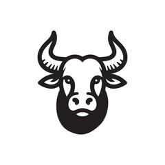 Naklejka premium Funny cartoon cow head vector isolated on white with horns and black and brown features