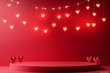 Festive Heart Decorations Create a Romantic Atmosphere for Special Events in a Vibrant Red Setting