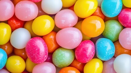 Obraz premium Assorted Brightly Colored Chewy Candy Balls in Pink, Orange, Purple and Red Close-Up