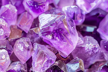 Bunch of purple crystals are piled on top of each other