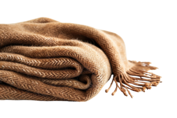 A warm, cozy brown blanket draped elegantly on a minimalist surface for autumn vibes