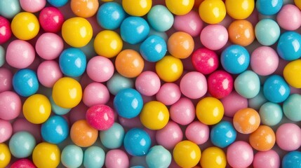 Assorted Brightly Colored Chewy Candy Balls in Pink, Orange, Purple and Red Close-Up