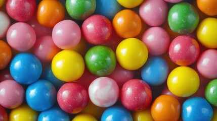 Assorted Brightly Colored Chewy Candy Balls in Pink, Orange, Purple and Red Close-Up