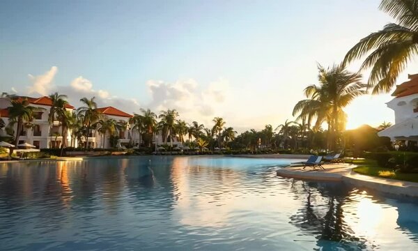 Luxury resort by the sea in Varadero with palm trees swaying in the breeze