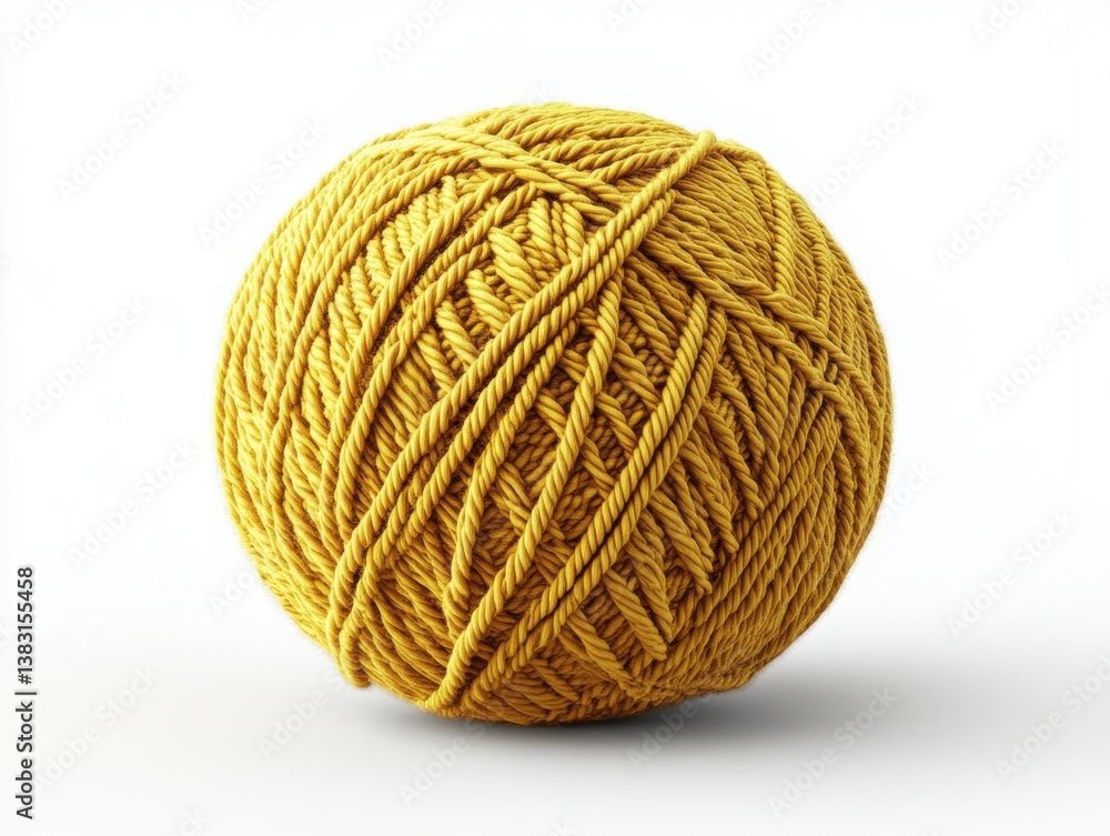 Poster golden yarn ball close up on white background displaying intricate texture and inviting warmth for c