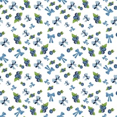 seamless pattern in light colours, 5000x5000 pxl, with bows, berries, flowers, fruits, on a white background, summer inspo, sea, ocean, digital paper, art