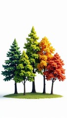 Naklejka premium Cluster of tall and short trees against a clean white backdrop, scenery, isolated