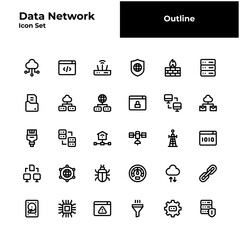 data network outline icon set. data network black line icon set.