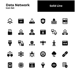 data network solid line icon set. data network glyph icon set.