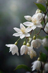 Tranquil scene of pure white jasmine flowers accompanied by a misty background 
