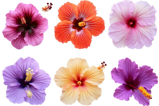 Tropical Hibiscus Icons Set – Clean White Background PNG-