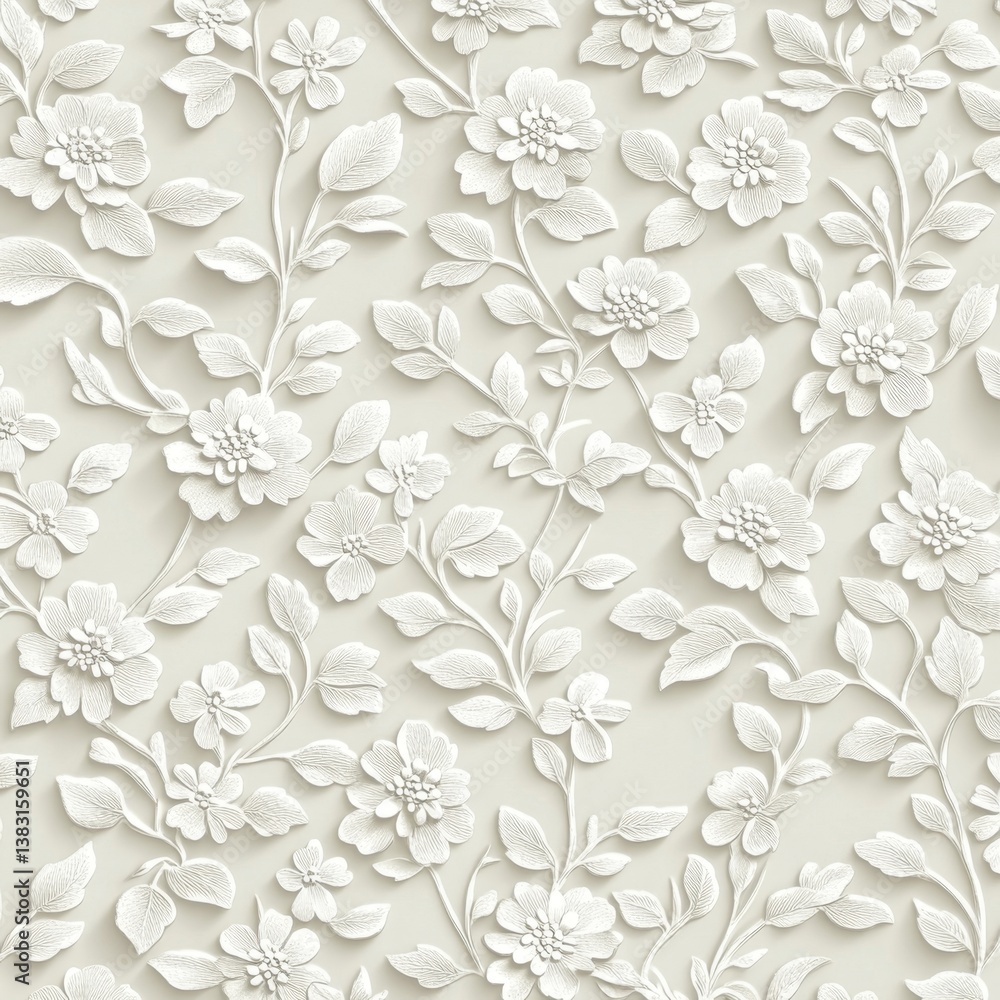 Poster elegant floral pattern background with delicate white flowers and leaves creating a seamless texture