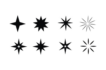 Shine and sparkle stars icon on light background. Clean symbol. Bright, star, lightning, astronomy, glowing light, twinkle effect. Outline, flat and colored style. Flat design