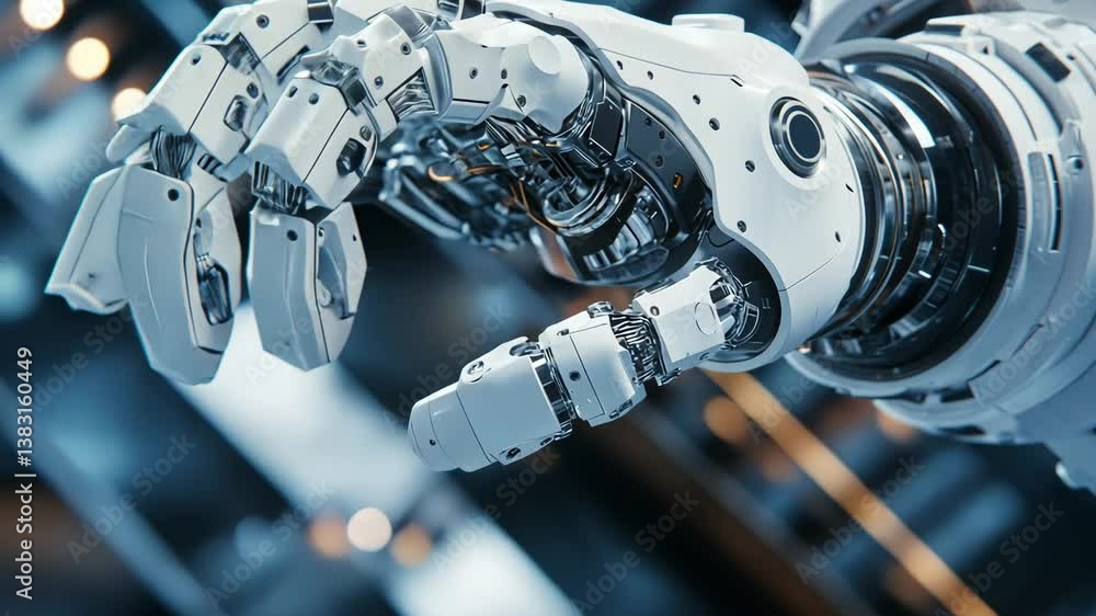 Poster futuristic robotic hand advanced technology and intricate design reflecting industry trends in autom