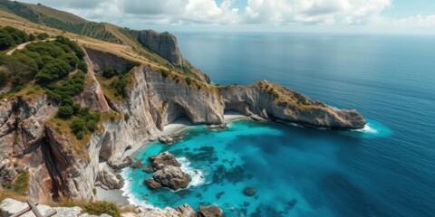 Stunning Coastal Cliffs Turquoise Ocean Aerial View