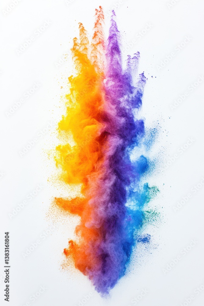 Poster vibrant explosion of colorful powder against a clean white backdrop creating a dynamic and artistic 