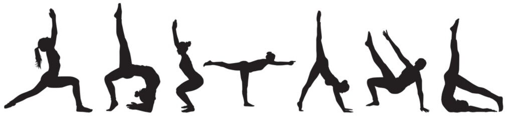 Yoga woman silhouette illustration. Yoga poses silhouette collection.