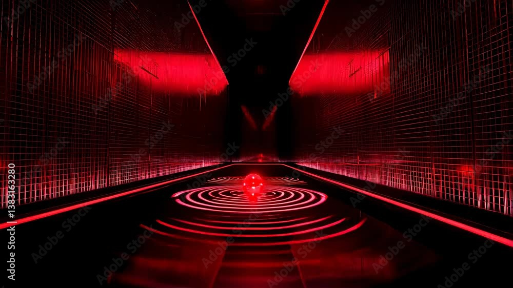 Aufkleber pulsating red neon symmetry in futuristic corridor with dynamic reflections
