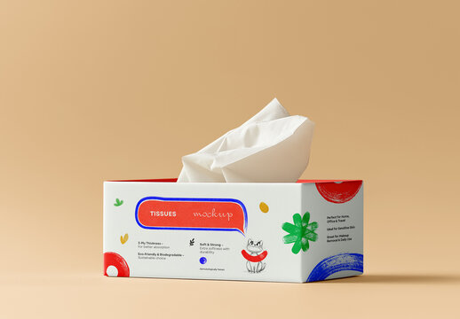 Tissue Packaging Card Box Mockup for Realistic Branding and Product Presentation, Versatile Facial Wipes and Paper Napkin Box Design Showcase for Professional Marketing