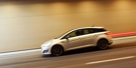 Obraz premium Fast Car Speeding Through Tunnel Motion Blur