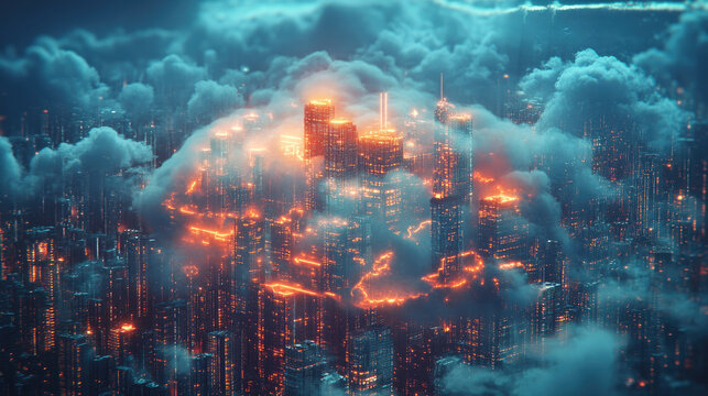 Secure cloud computing technology and server network infrastructure concept, showcasing digital data storage,hosting, online information,and communication business technology solutions and innovation.