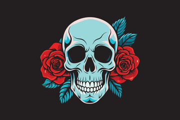 skull with roses illustration vector