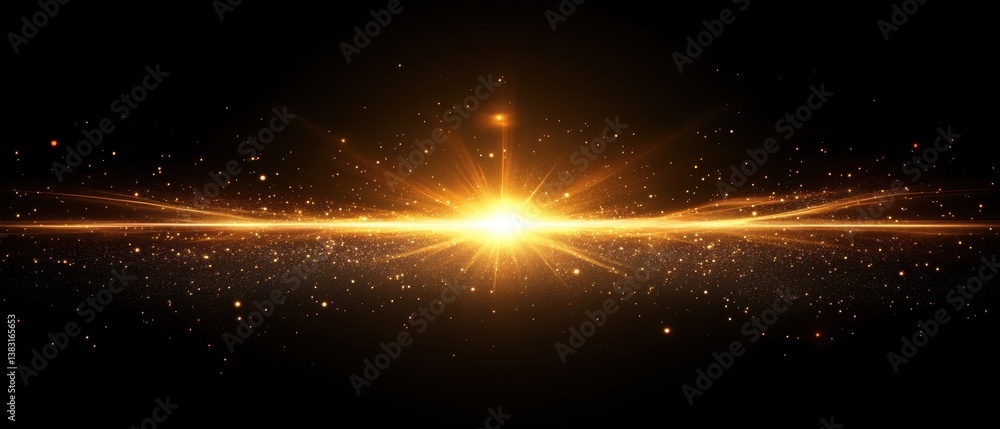 Poster brilliant golden light explosion on dark black background creating a celestial cosmic spectacle and 
