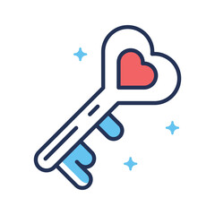 An editable linear style icon showing heart love key