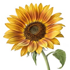 Naklejka premium Sunflower, single sunflower in full bloom, hyper-realistic, ultra-detailed petals with bright yellow and golden hues, detailed center, soft natural lighting, high resolution, white background 