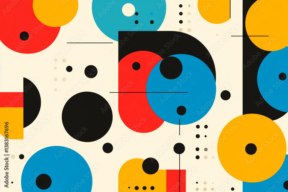 Poster bold geometric pattern showcasing vibrant colors with contrasting shapes and forms