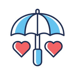A captivating line style icon of rain romance umbrella with hearts © DesignView