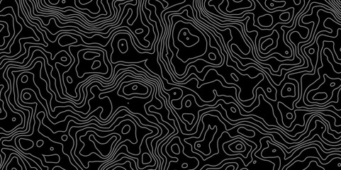 "Detailed Conceptual Geography Map with High-Contrast Black and Grey Topographic Lines, Illustrating Stylized Terrain Features and Pathways"
