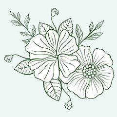 hand drawn outline flowers illustration. Line Drawing flower. hand drawn sketch of flowers illustration. 