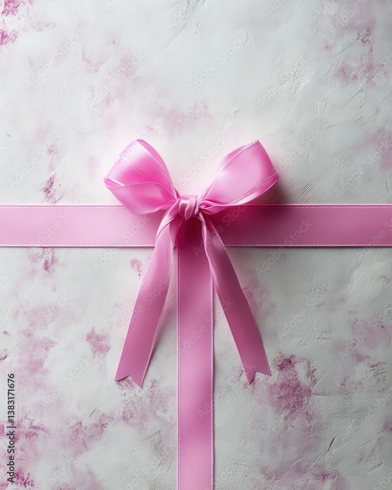 Poster elegant pink ribbon bow on textured white background creating a soft and romantic visual mood perfec