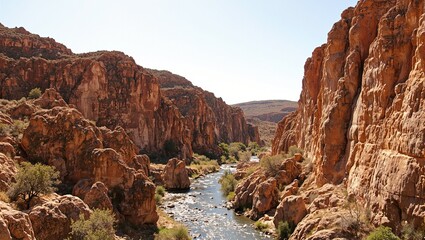 Discover the untamed beauty of a remote canyon where ancient rivers sculpted rugged cliffs and a winding river reflects the blazing sun