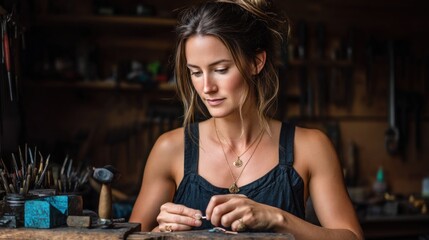 Fototapeta premium Jewelry creation action by artisan workshop photography cozy environment close-up craftsmanship concept