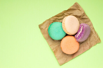 Creative concept food health diet photo of almond pastry macarons.