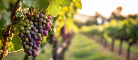 Fototapeta premium A Close Up View of Grapes Growing in a Vineyard
