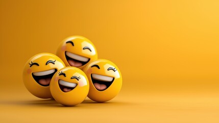 Naklejka premium Collection of animated happy emojis showcasing joy in various expressions against a bright yellow background